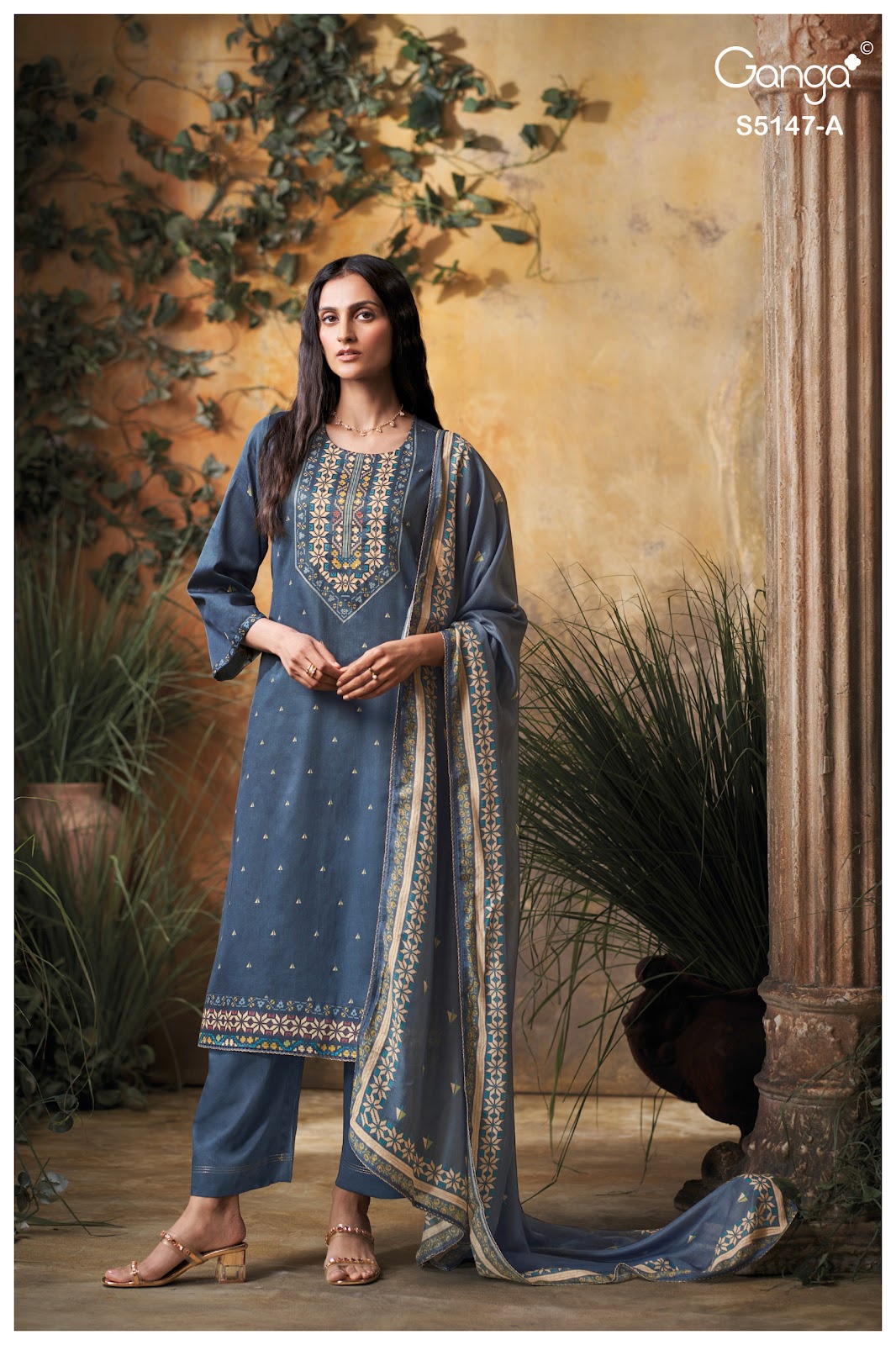 Yuvika S5147 Ganga Cotton Satin Pant Style Suits Wholesale Rate