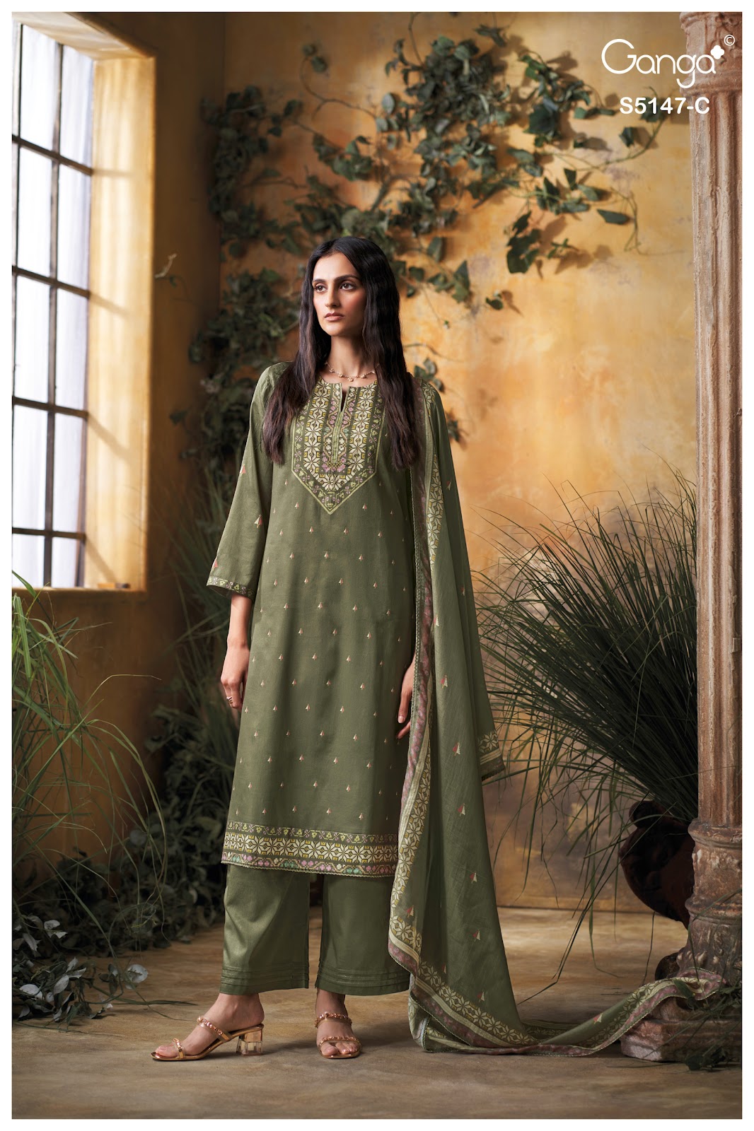 Yuvika S5147 Ganga Cotton Satin Pant Style Suits Wholesale Rate