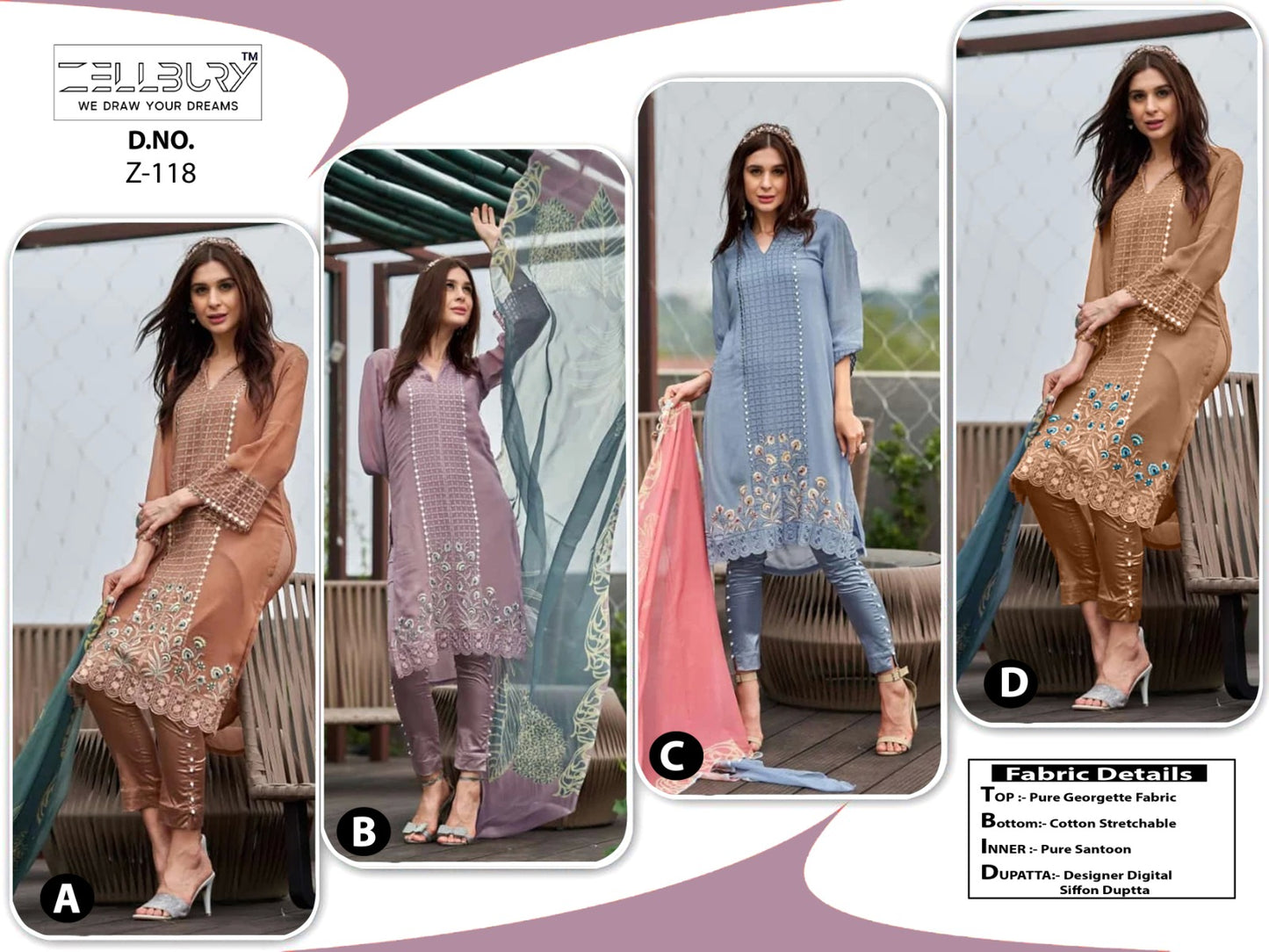 Z-118Abcd Zellbury Georgette Pakistani Readymade Suits Wholesale Price