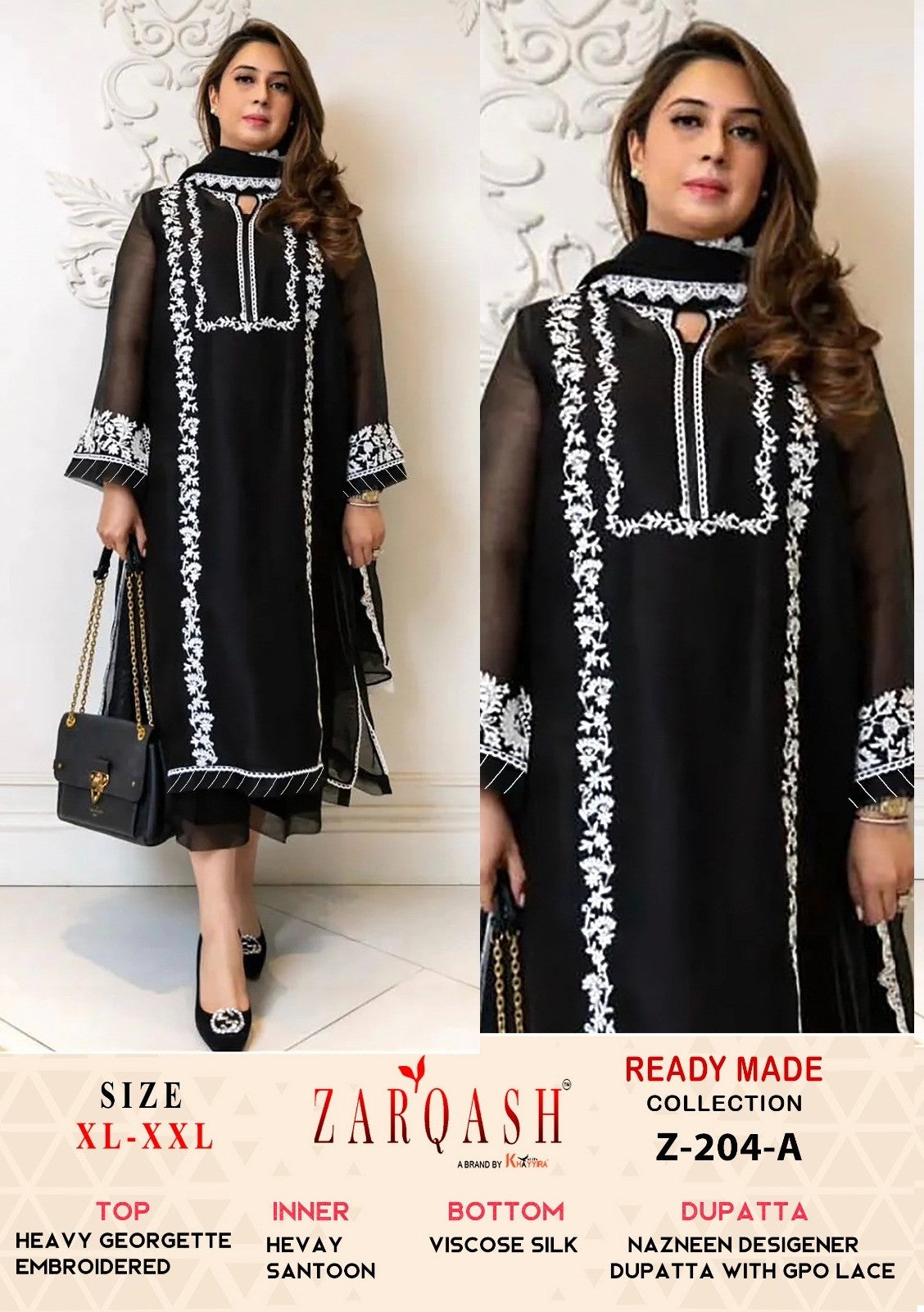 Z-204Ab Zarqash Fox Georgette Pakistani Readymade Suits Exporter India