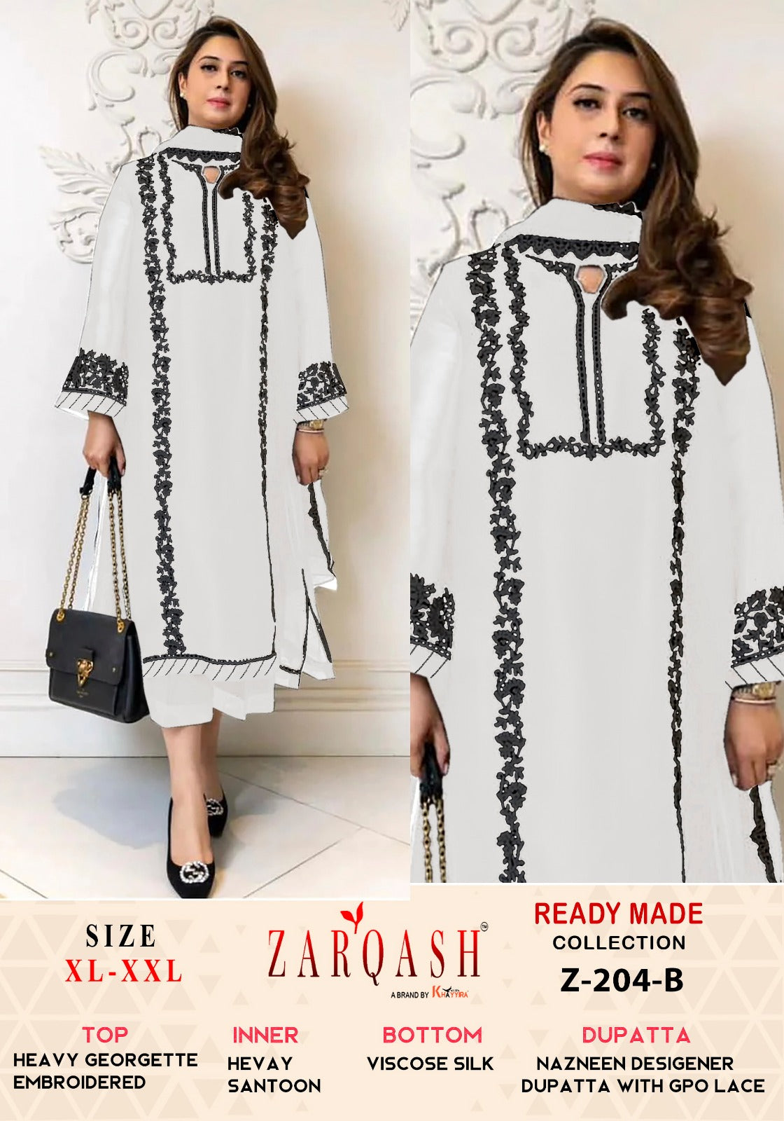 Z-204Ab Zarqash Fox Georgette Pakistani Readymade Suits Exporter India