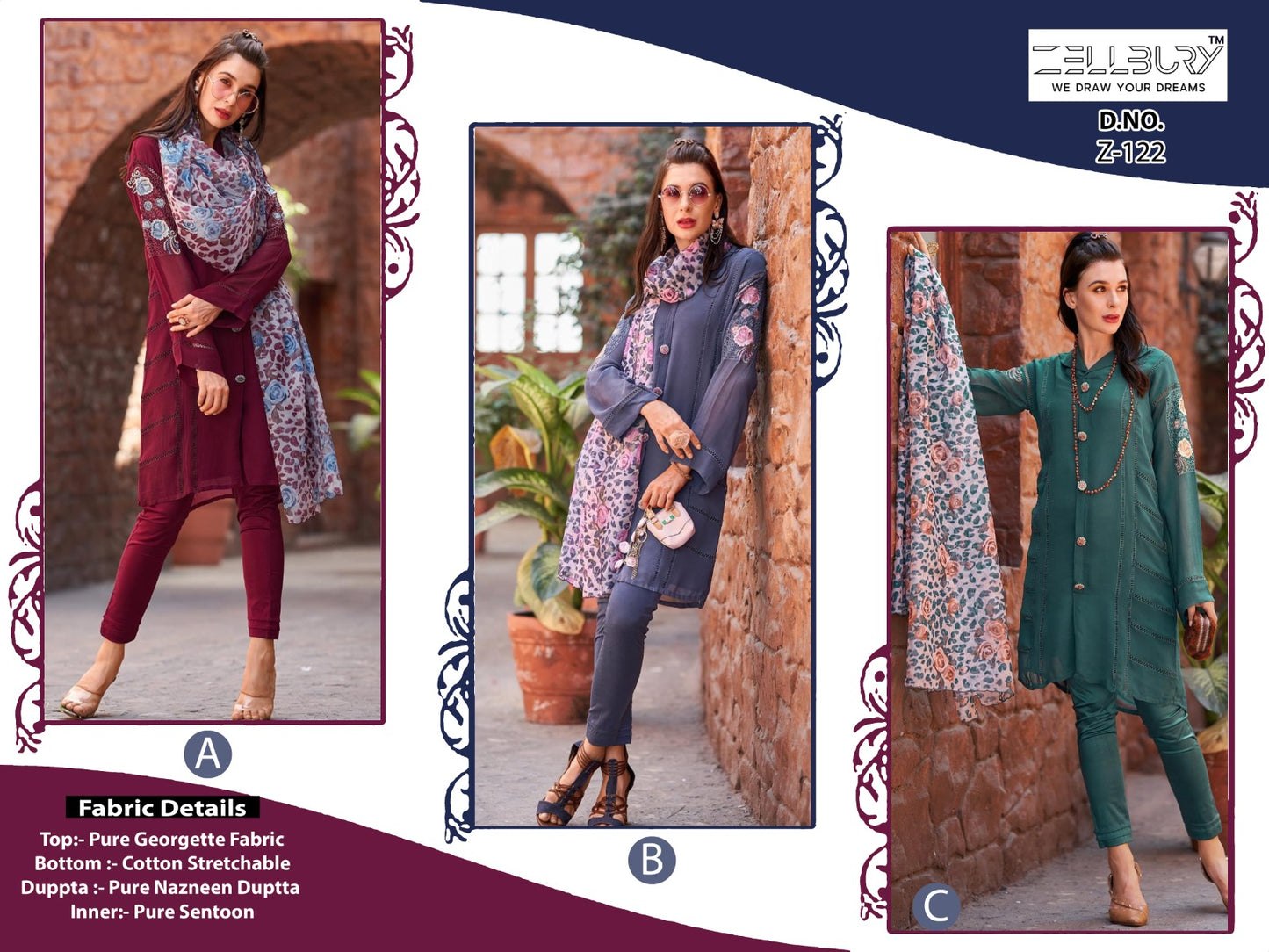 Z 122-Abc Zellbury Georgette Pakistani Readymade Suits Wholesaler Ahmedabad