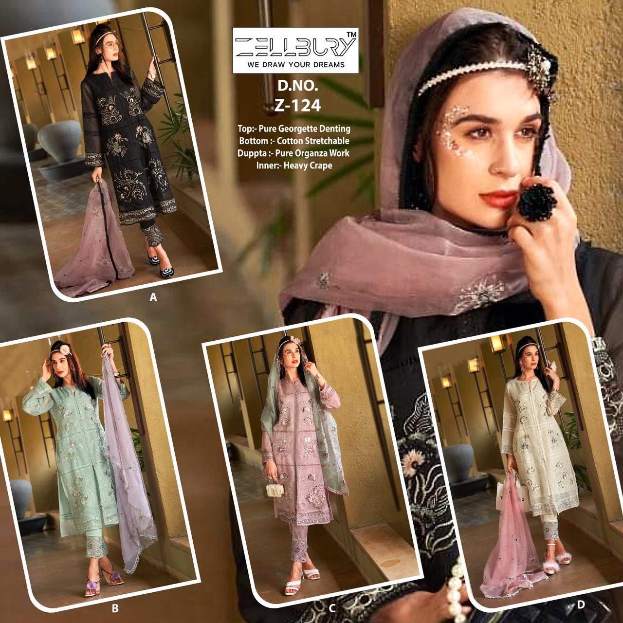 Z 124-Abcd Zellbury Georgette Pakistani Readymade Suits Supplier