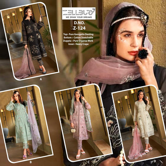 Z 124-Abcd Zellbury Georgette Pakistani Readymade Suits Supplier