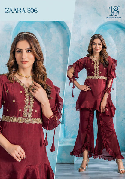 Zaara Vol 3 18 Attitude Chinon Chiffon Co Ord Set Wholesale Price