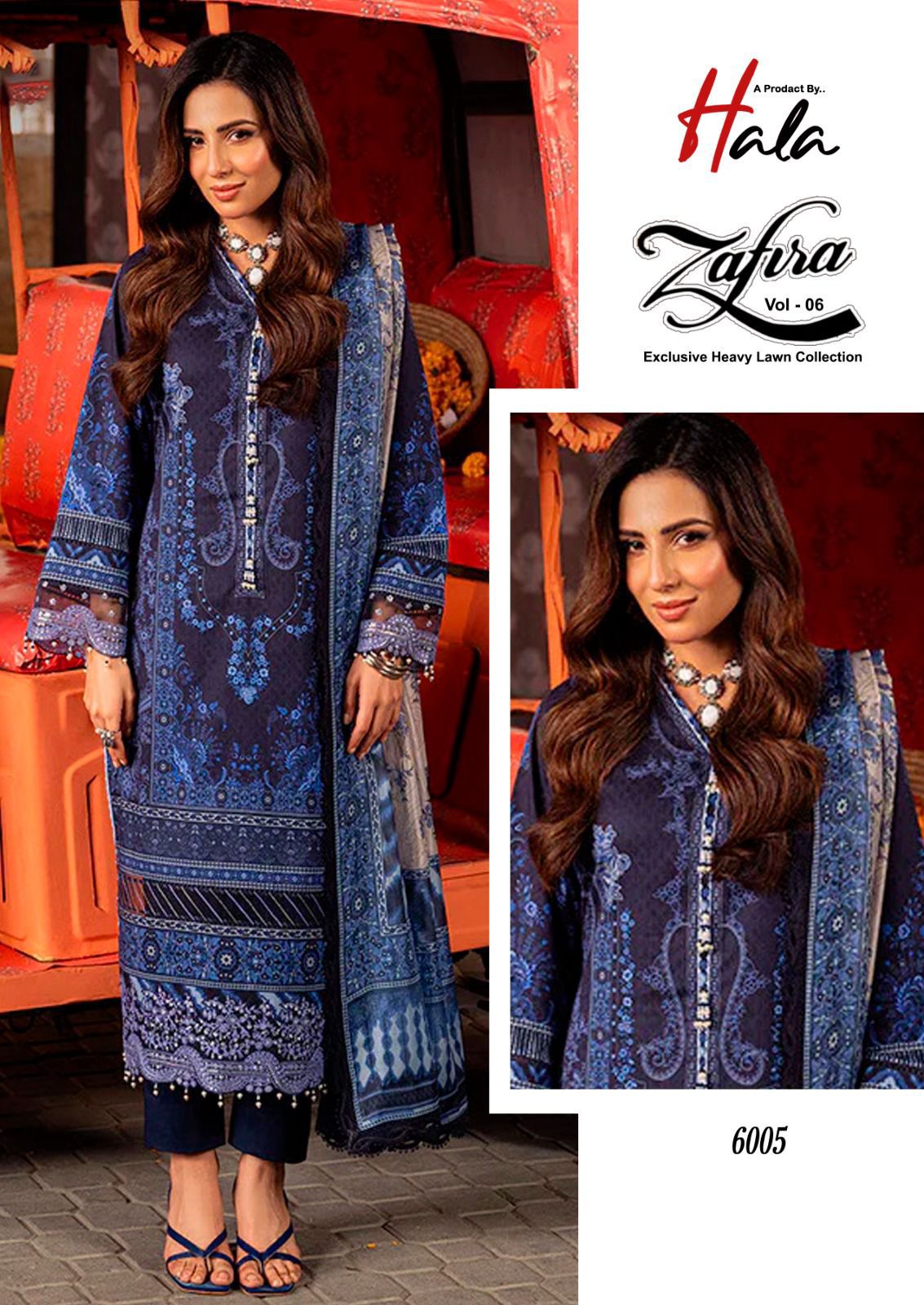 Zafira Vol 6 Hala Lawn Cotton Karachi Salwar Suits Manufacturer Ahmedabad