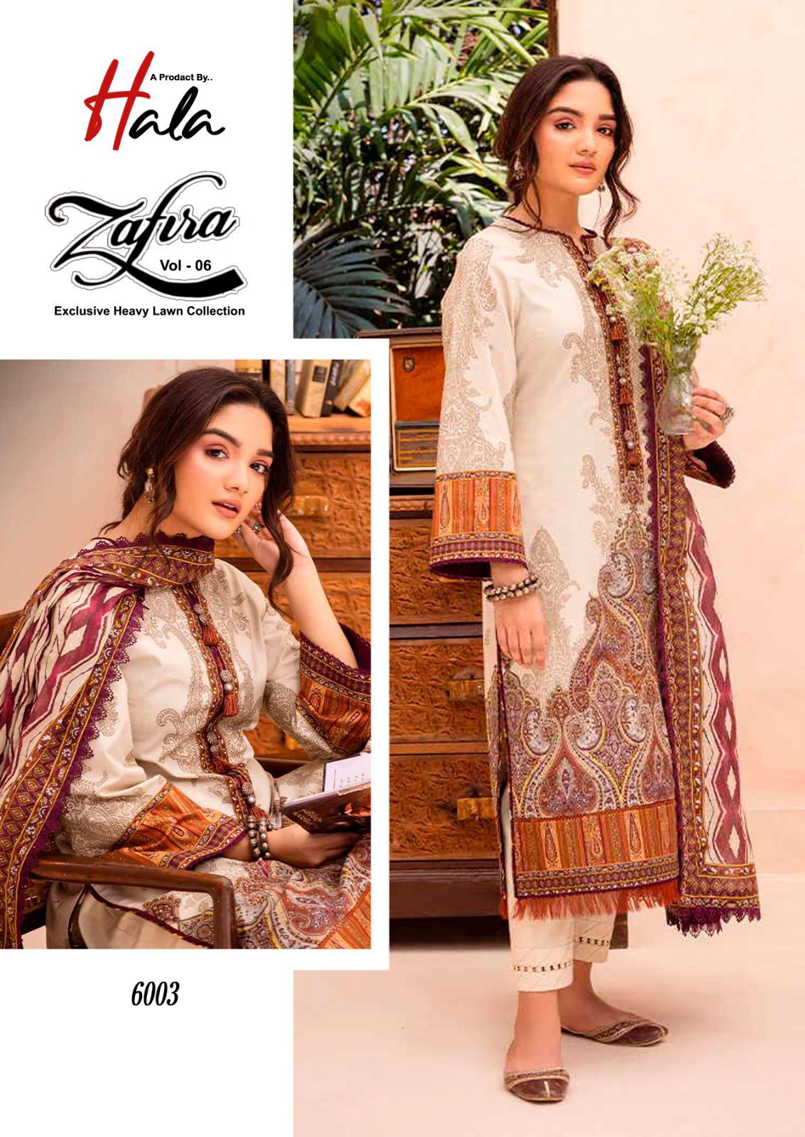 Zafira Vol 6 Hala Lawn Cotton Karachi Salwar Suits Manufacturer Ahmedabad