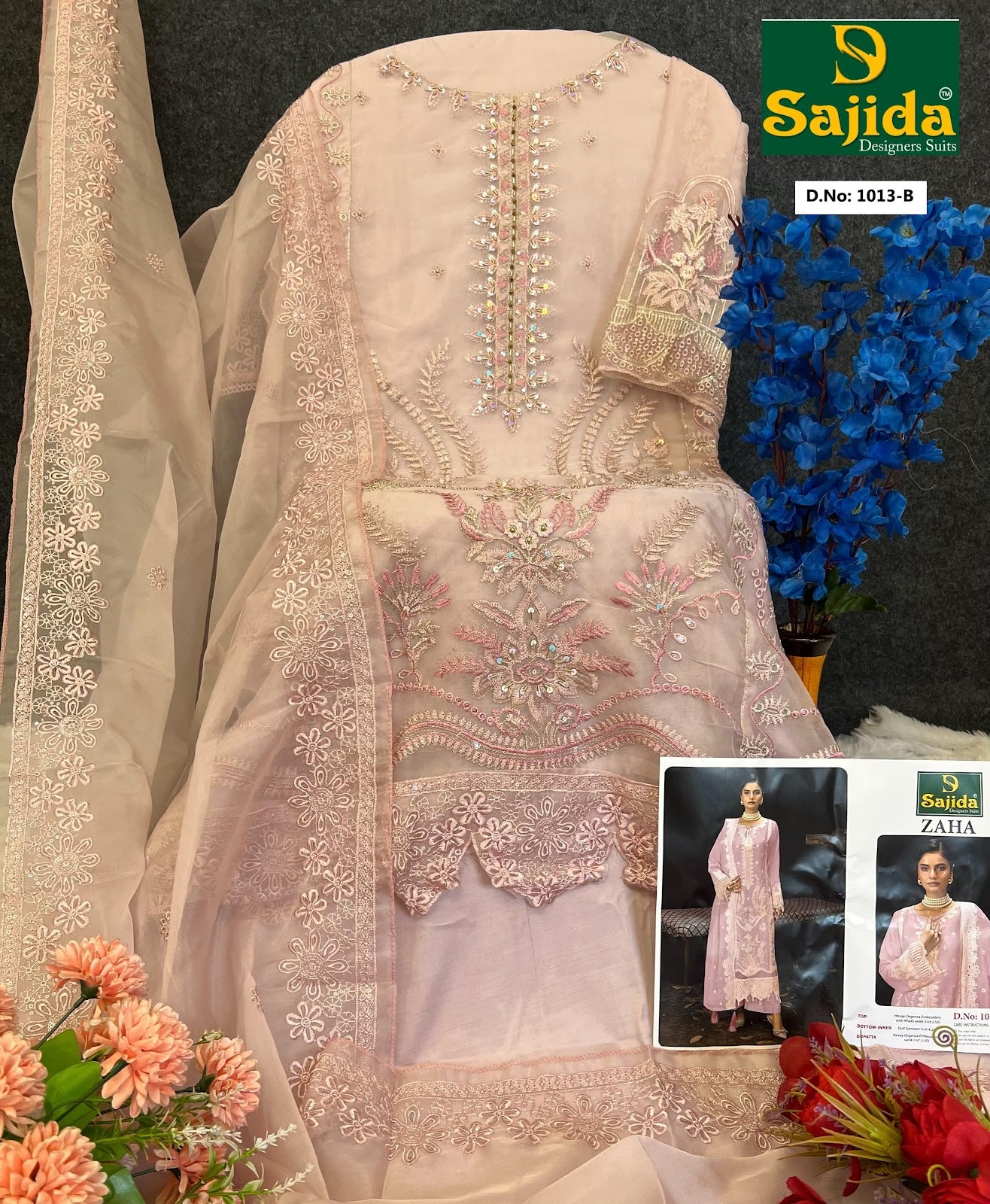 Zaha Sajida Organza Pakistani Salwar Suits Wholesale Rate