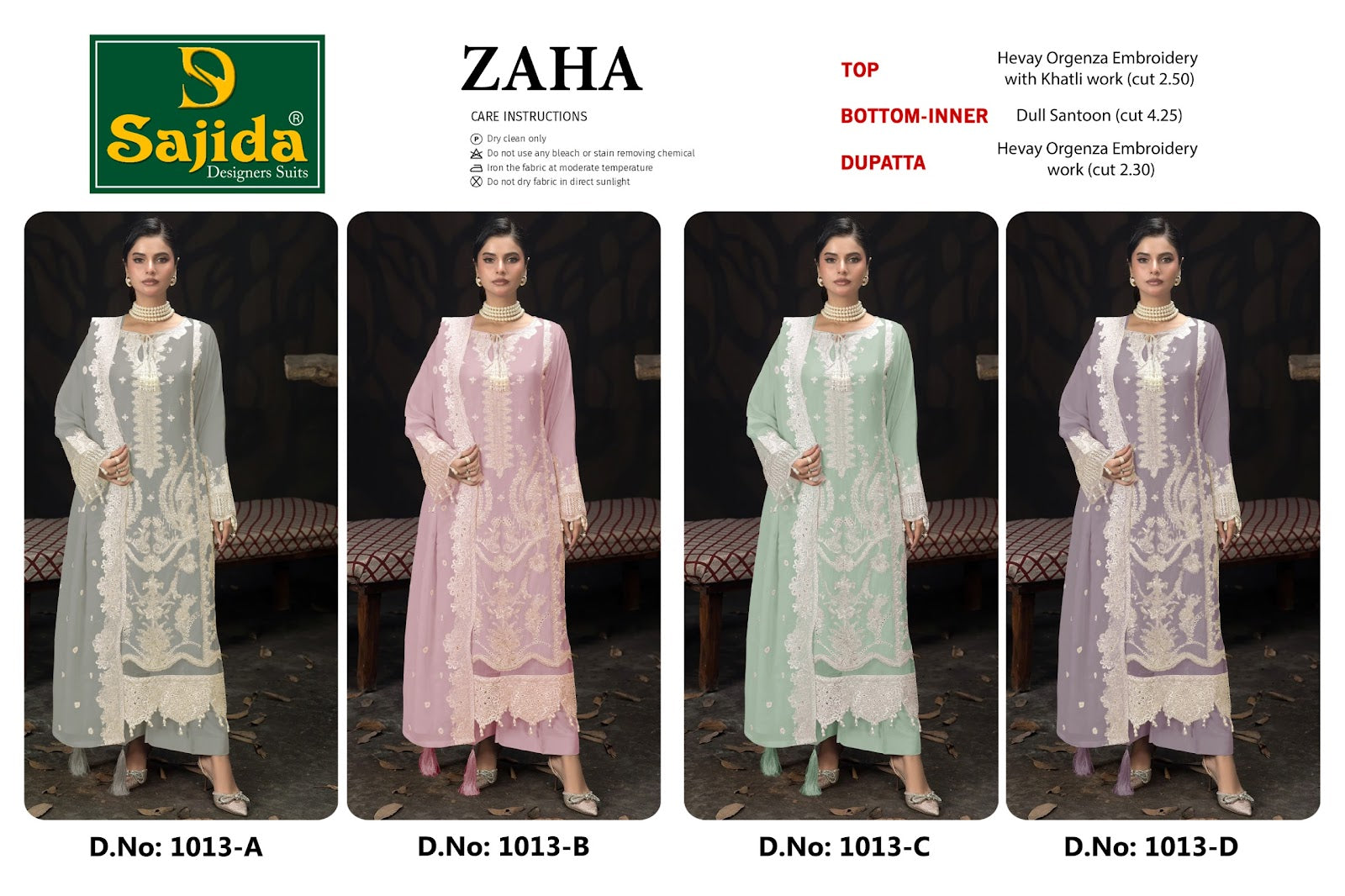 Zaha Sajida Organza Pakistani Salwar Suits Wholesale Rate