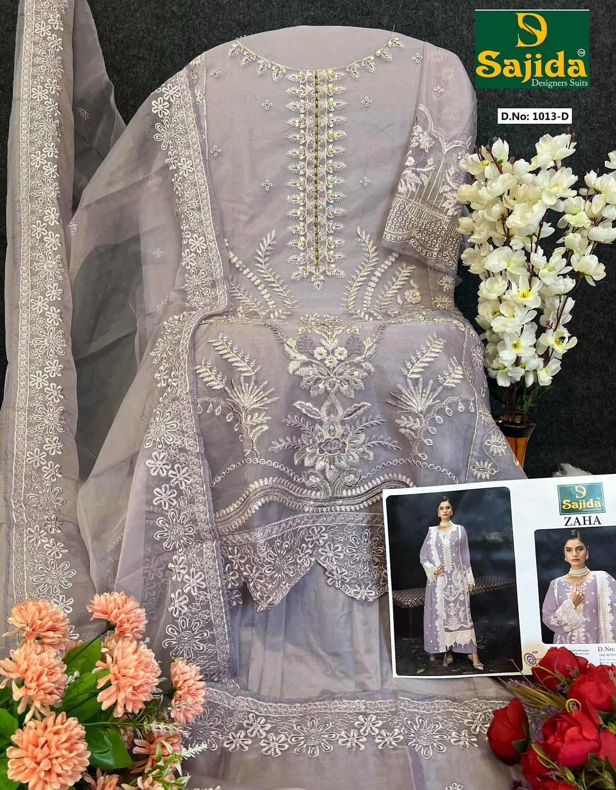 Zaha Sajida Organza Pakistani Salwar Suits Wholesale Rate