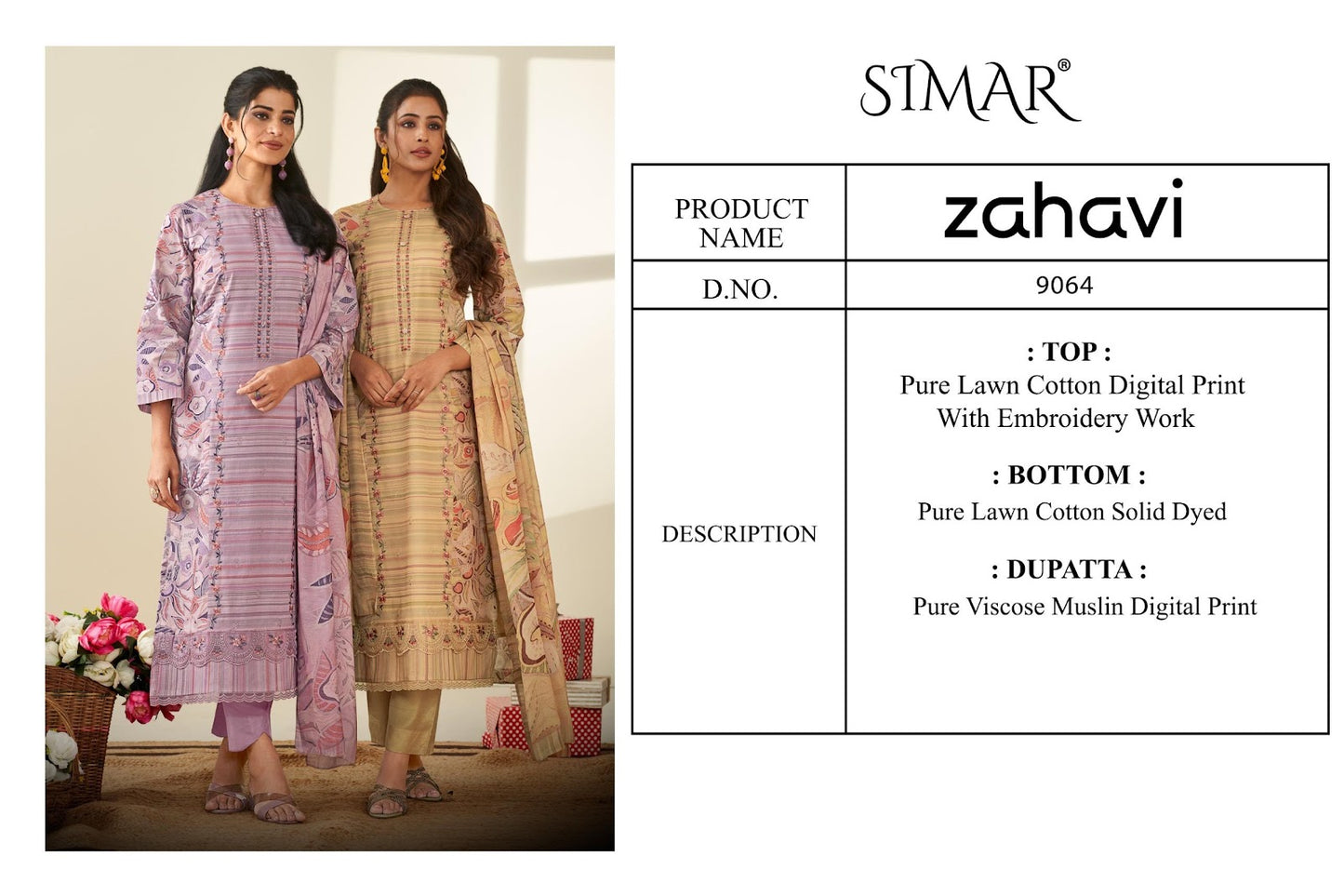 Zahavi Simar Pure Lawn Pant Style Suits Exporter
