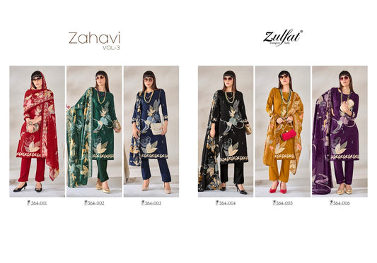 Zahavi Vol 3 Zulfat Designer Viscose Rayon Pant Style Suits Exporter Ahmedabad