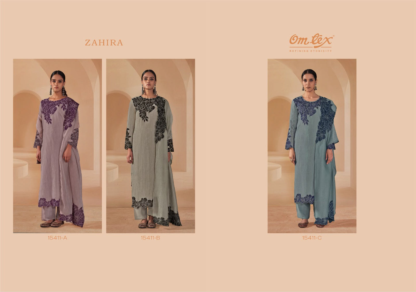 Zahira Omtex Crush Pant Style Suits Exporter India