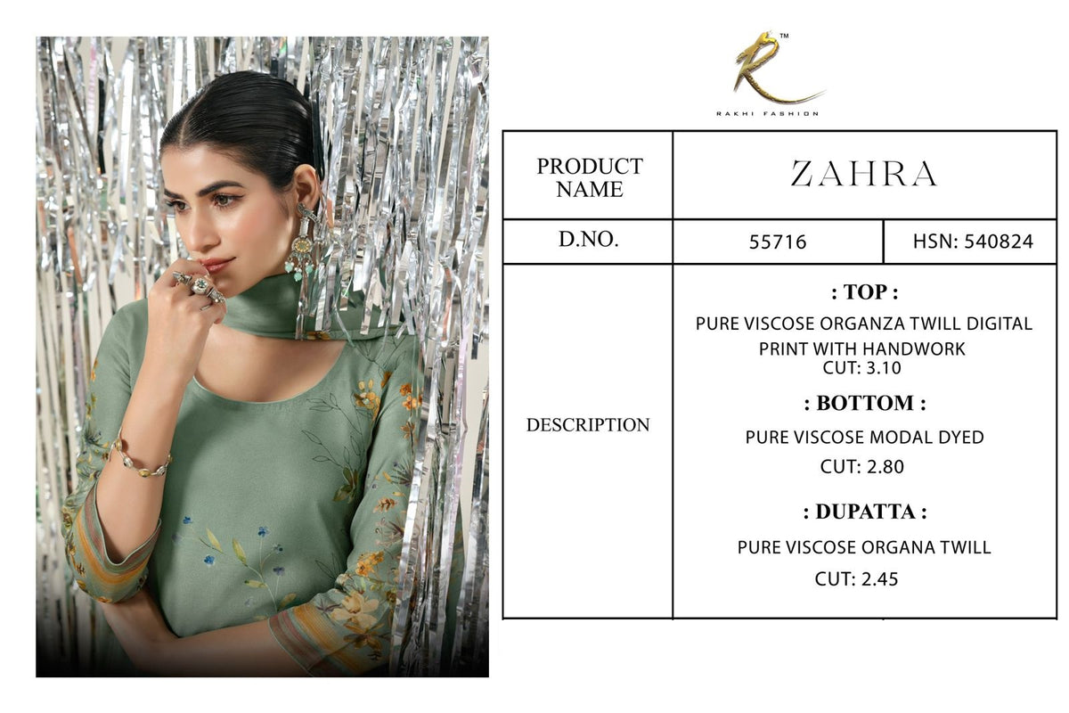 Zahra 55716 Rakhi Fashion Organza Pant Style Suits Manufacturer Ahmedabad