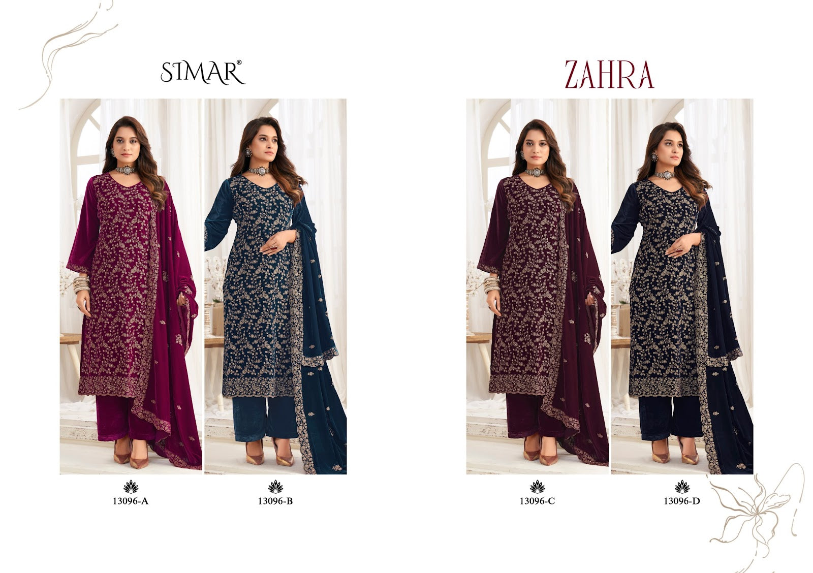 Zahra Simar Velvet Suits Wholesaler India