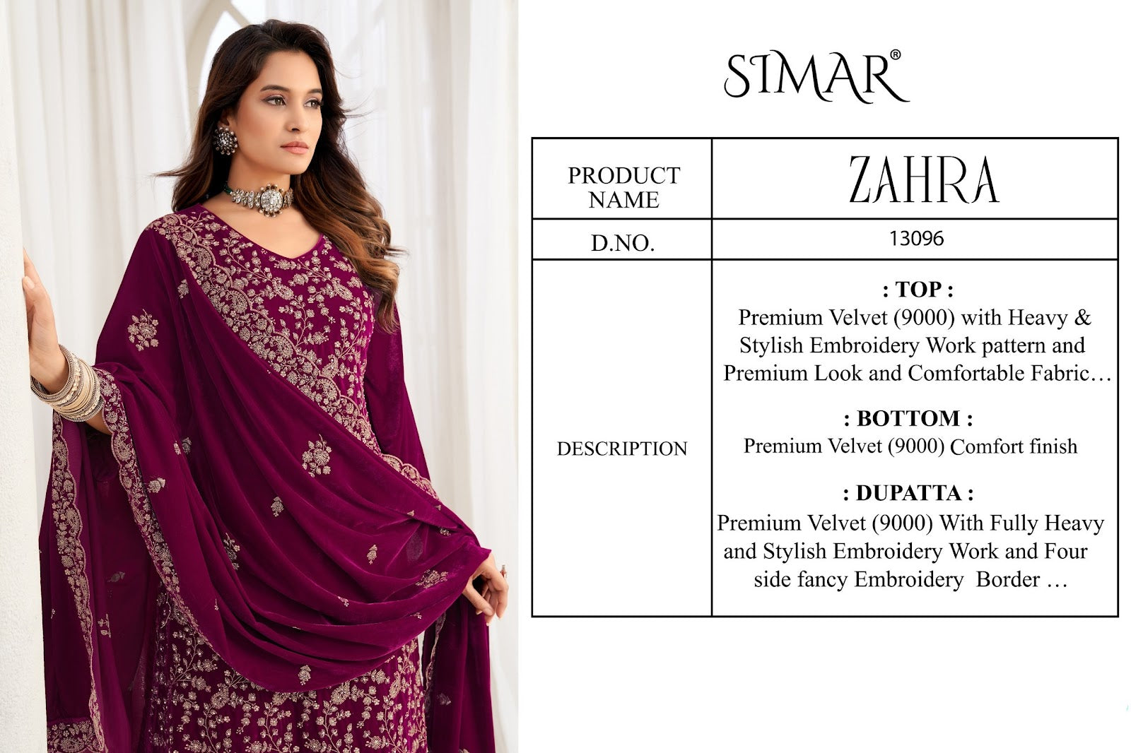 Zahra Simar Velvet Suits Wholesaler India