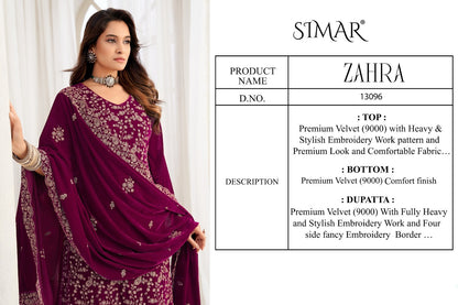 Zahra Simar Velvet Suits Wholesaler India