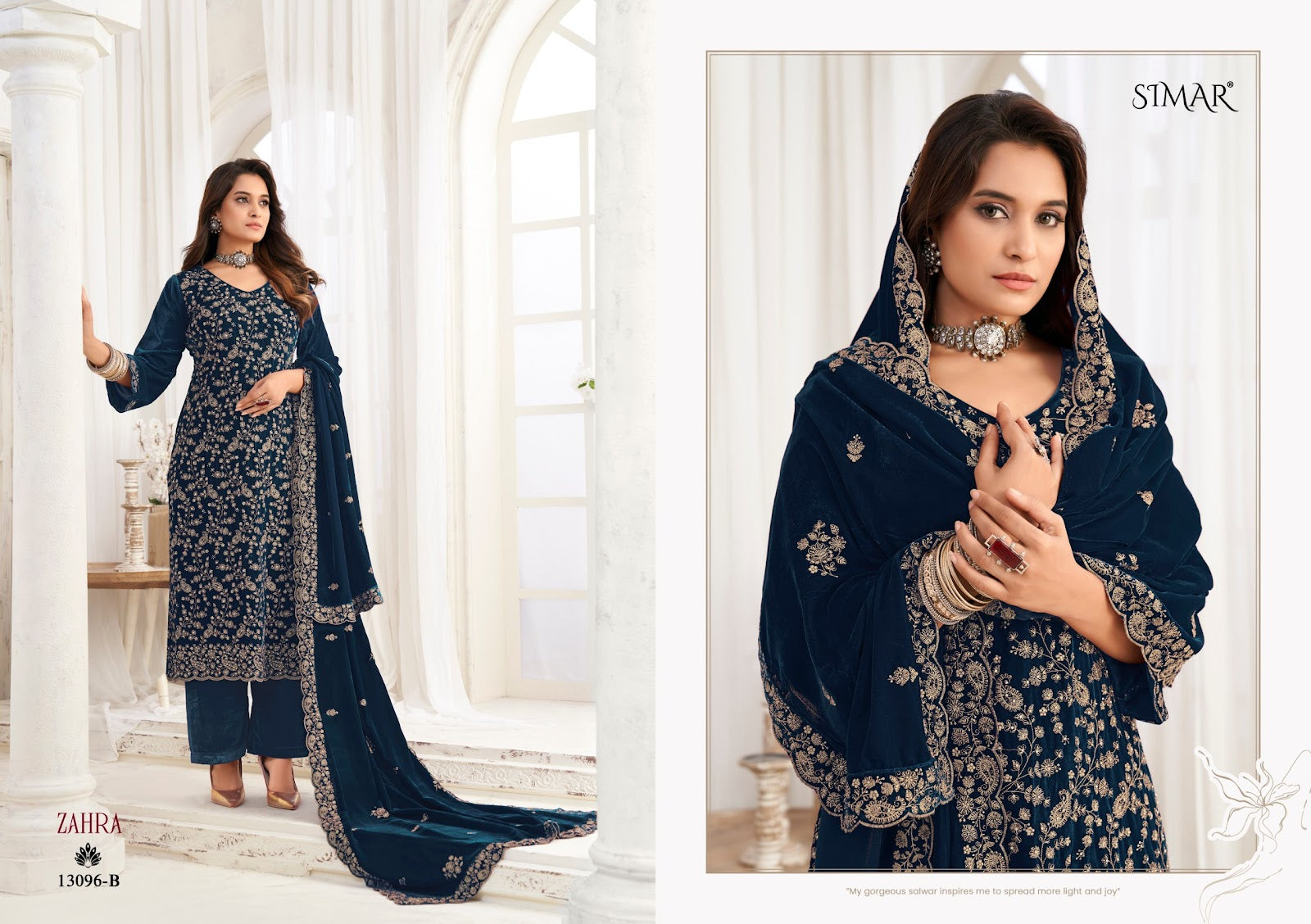 Zahra Simar Velvet Suits Wholesaler India