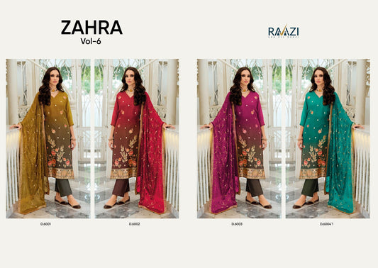 Zahra Vol 6 Raazi Viscose Organza Pant Style Suits Exporter Gujarat