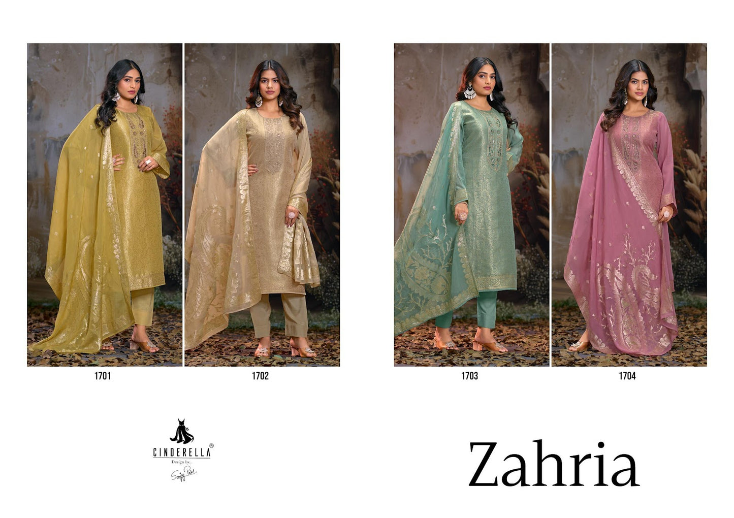 Zahria Cinderella Organza Jacquard Pant Style Suits Supplier Gujarat