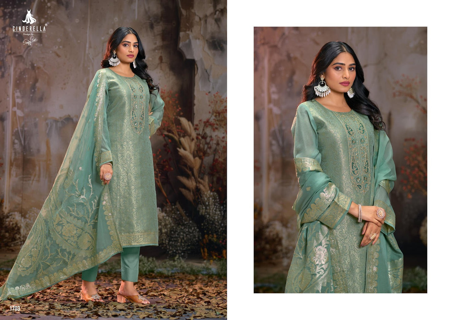 Zahria Cinderella Organza Jacquard Pant Style Suits Supplier Gujarat