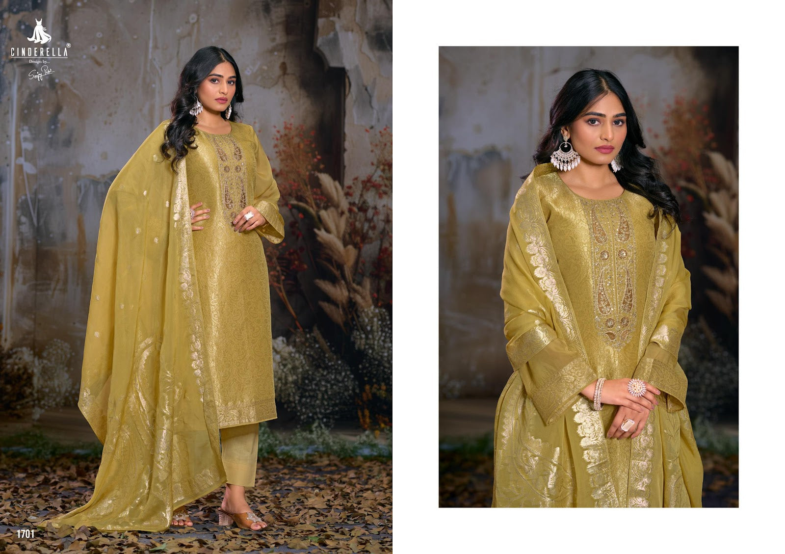 Zahria Cinderella Organza Jacquard Pant Style Suits Supplier Gujarat