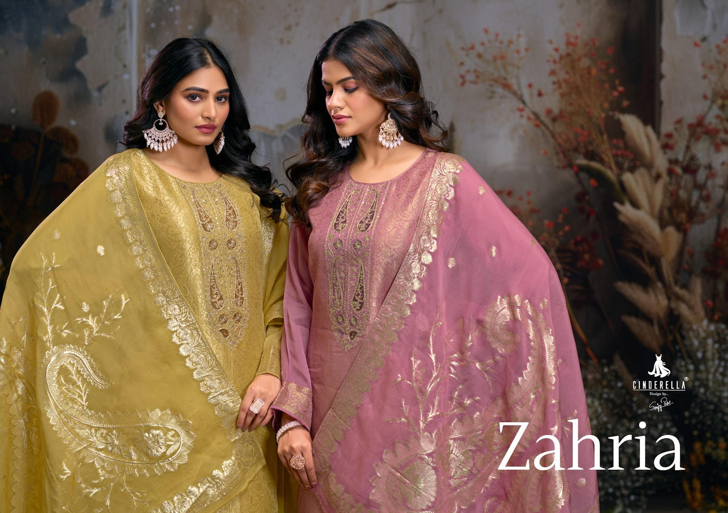 Zahria Cinderella Organza Jacquard Pant Style Suits Supplier Gujarat