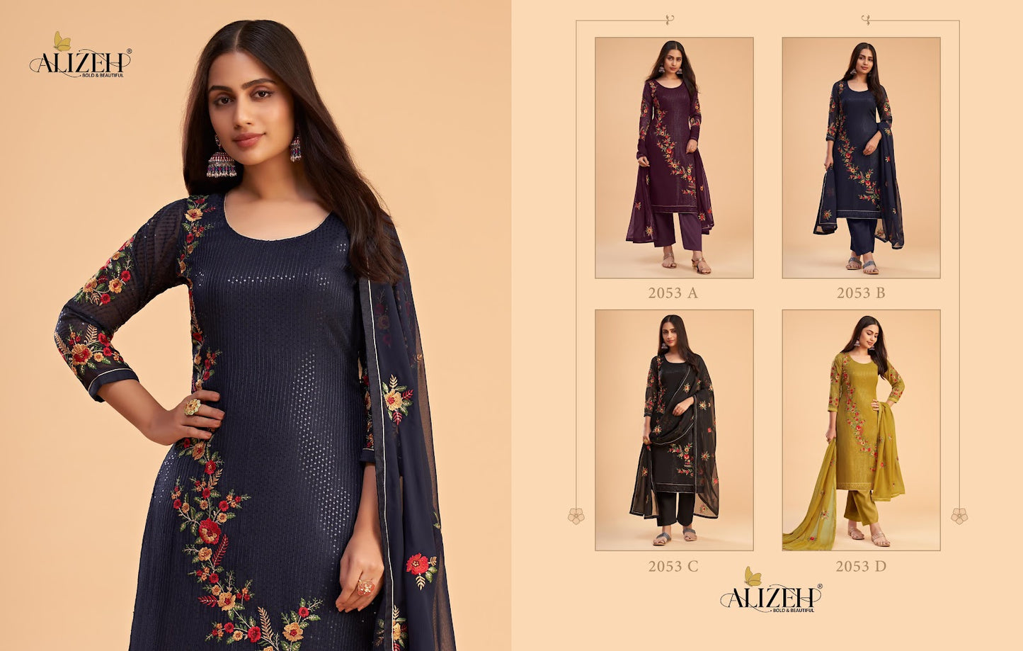 Zaida Vol 12 2053 Alizeh Georgette Pant Style Suits Manufacturer Ahmedabad