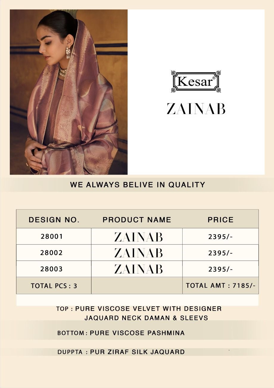 Zainab Kesar Velvet Suits Exporter India
