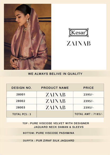 Zainab Kesar Velvet Suits Exporter India