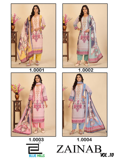 Zainab Vol 10 Blue Hills Muslin Readymade Pant Style Suits Manufacturer