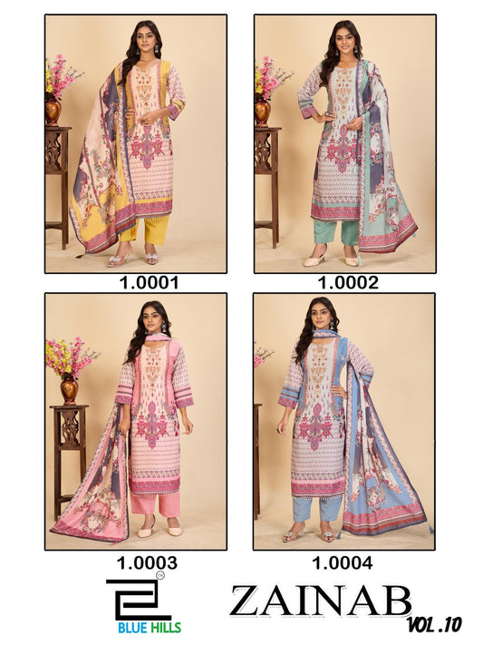 Zainab Vol 10 Blue Hills Muslin Readymade Pant Style Suits Manufacturer