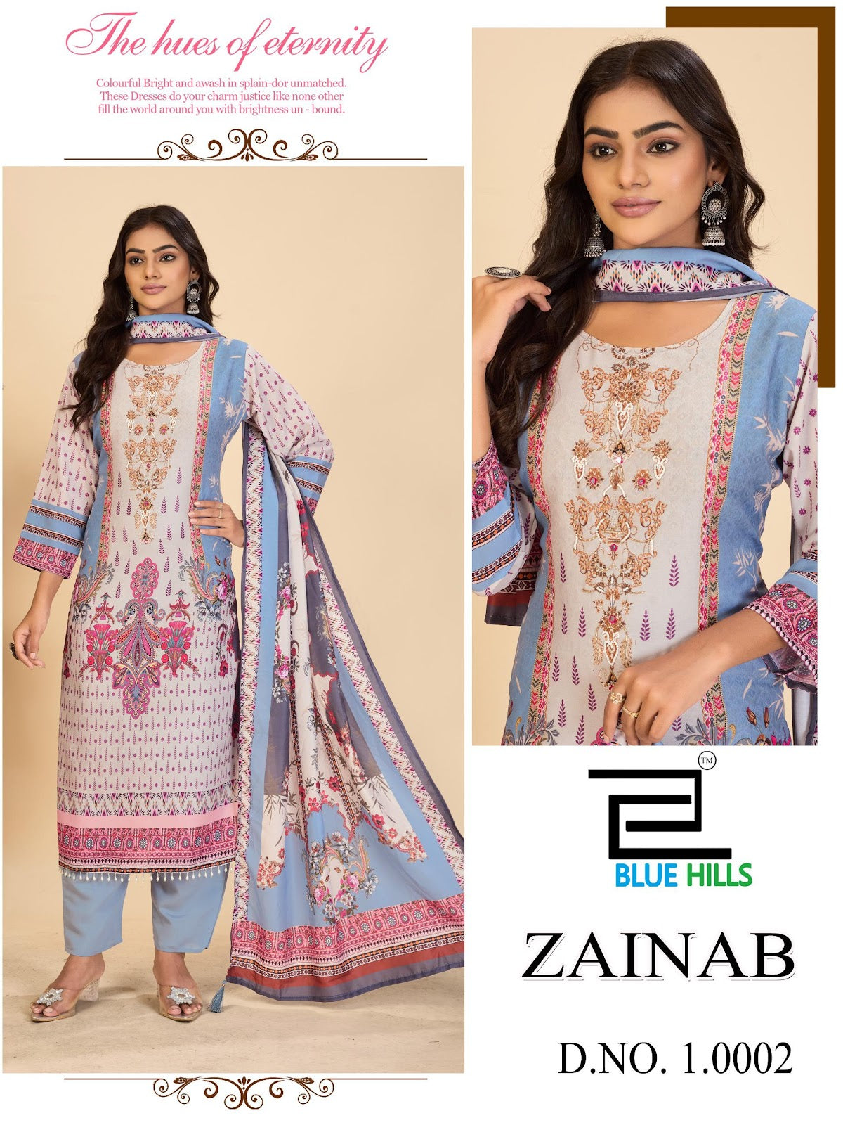 Zainab Vol 10 Blue Hills Muslin Readymade Pant Style Suits Manufacturer