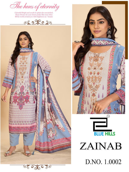 Zainab Vol 10 Blue Hills Muslin Readymade Pant Style Suits Manufacturer