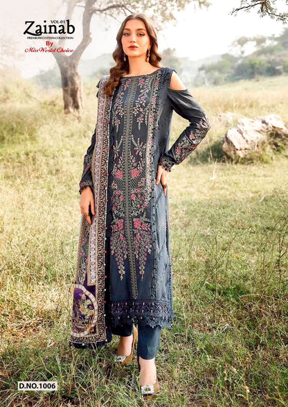 Zainab Vol 1 Premium Cotton Collection Miss World Choice Lawn Karachi Salwar Suits Supplier India