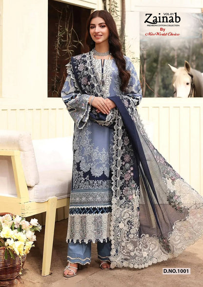 Zainab Vol 1 Premium Cotton Collection Miss World Choice Lawn Karachi Salwar Suits Supplier India