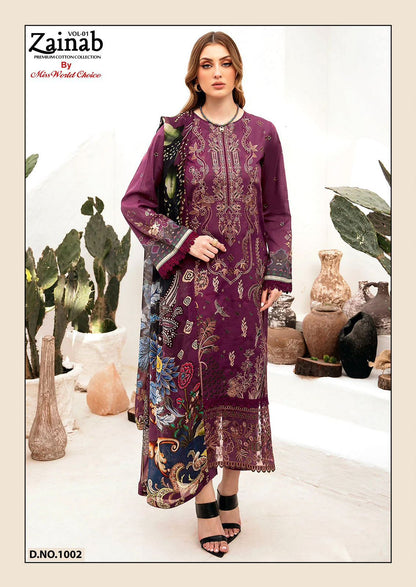Zainab Vol 1 Premium Cotton Collection Miss World Choice Lawn Karachi Salwar Suits Supplier India