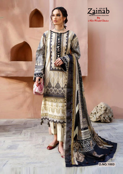 Zainab Vol 1 Premium Cotton Collection Miss World Choice Lawn Karachi Salwar Suits Supplier India