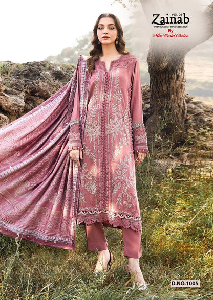 Zainab Vol 1 Premium Cotton Collection Miss World Choice Lawn Karachi Salwar Suits Supplier India