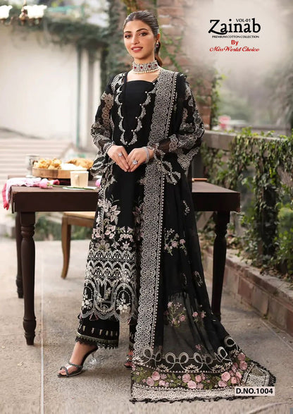 Zainab Vol 1 Premium Cotton Collection Miss World Choice Lawn Karachi Salwar Suits Supplier India
