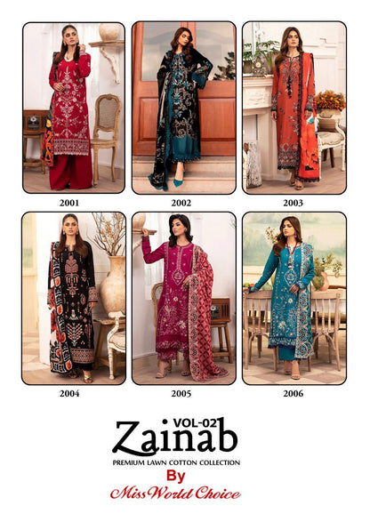 Zainab Vol 2 Premium Lawn Cotton Collection Miss World Choice Karachi Salwar Suits Manufacturer