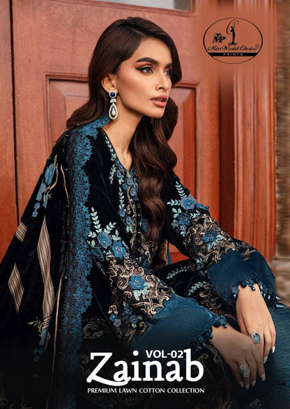 Zainab Vol 2 Premium Lawn Cotton Collection Miss World Choice Karachi Salwar Suits Manufacturer