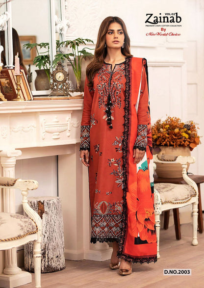 Zainab Vol 2 Premium Lawn Cotton Collection Miss World Choice Karachi Salwar Suits Manufacturer