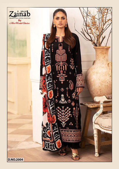 Zainab Vol 2 Premium Lawn Cotton Collection Miss World Choice Karachi Salwar Suits Manufacturer