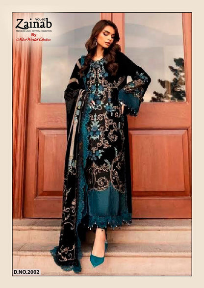 Zainab Vol 2 Premium Lawn Cotton Collection Miss World Choice Karachi Salwar Suits Manufacturer