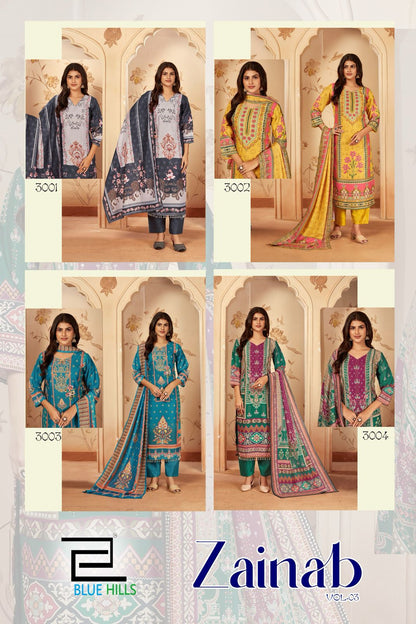 Zainab Vol 3 Blue Hills Poly Muslin Karachi Readymade Suits Supplier Ahmedabad