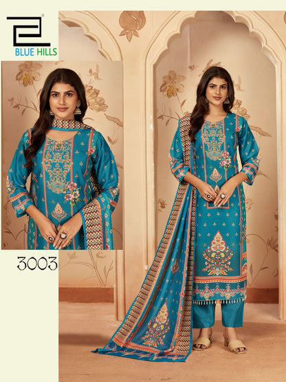 Zainab Vol 3 Blue Hills Poly Muslin Karachi Readymade Suits Supplier Ahmedabad
