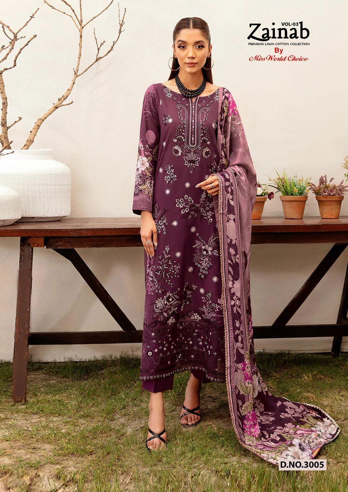 Zainab Vol 3 Premium Lawn Cotton Collection Miss World Choice Karachi Salwar Suits Wholesaler India