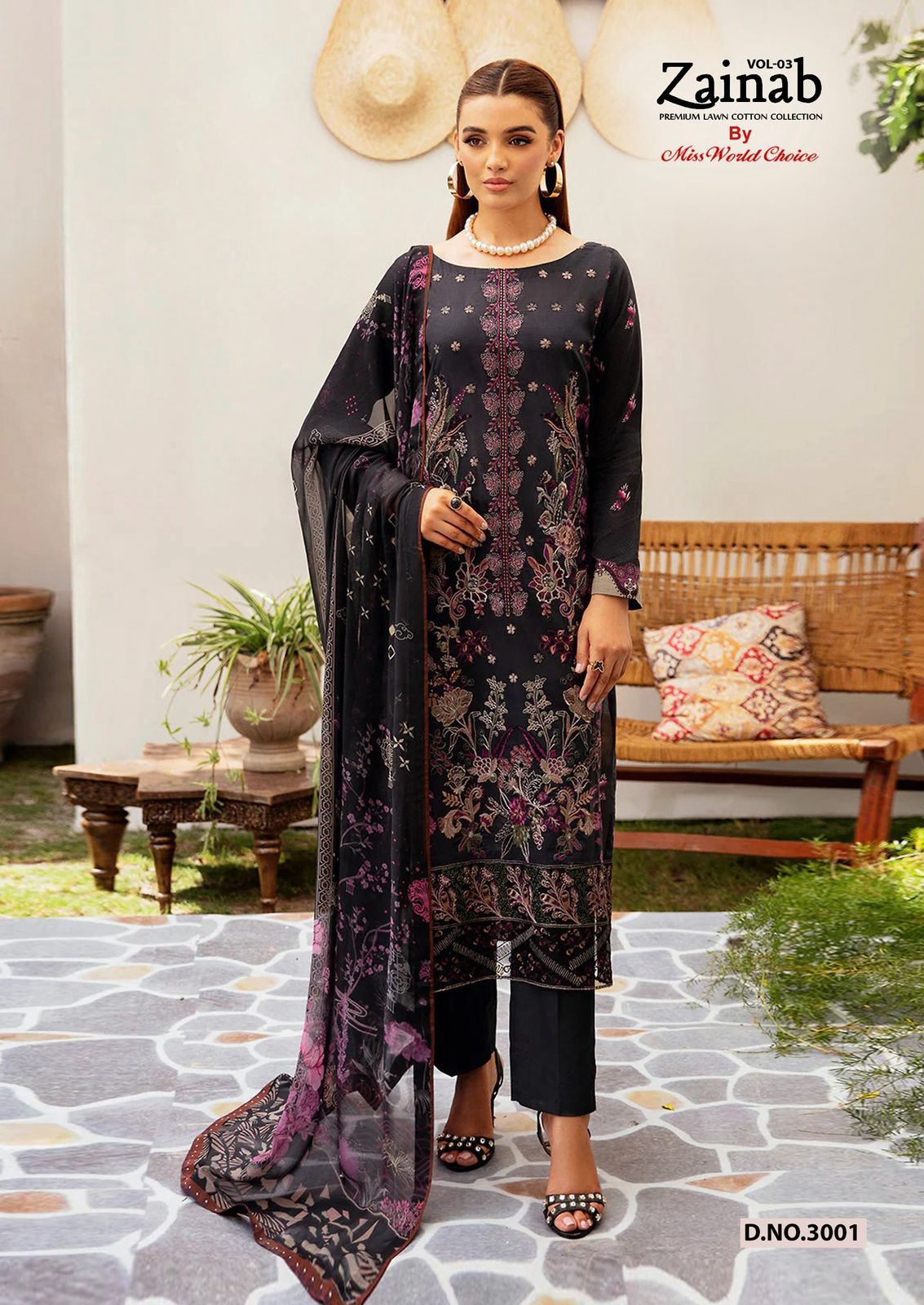 Zainab Vol 3 Premium Lawn Cotton Collection Miss World Choice Karachi Salwar Suits Wholesaler India