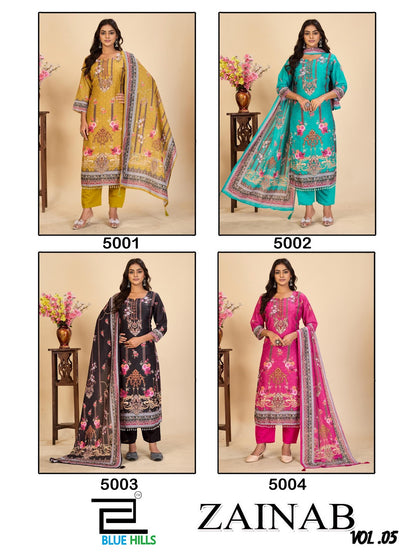 Zainab Vol 5 Blue Hills Poly Readymade Pant Style Suits Exporter Gujarat